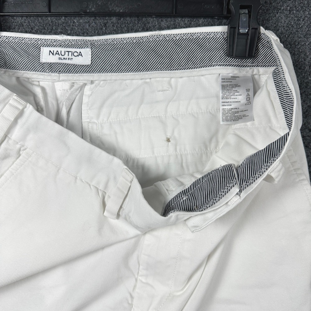 Nautica Mens Slim Fit White Chino Pants Cotton Twill Flat Front 36x30‎ PR3125 - Picture 7 of 9